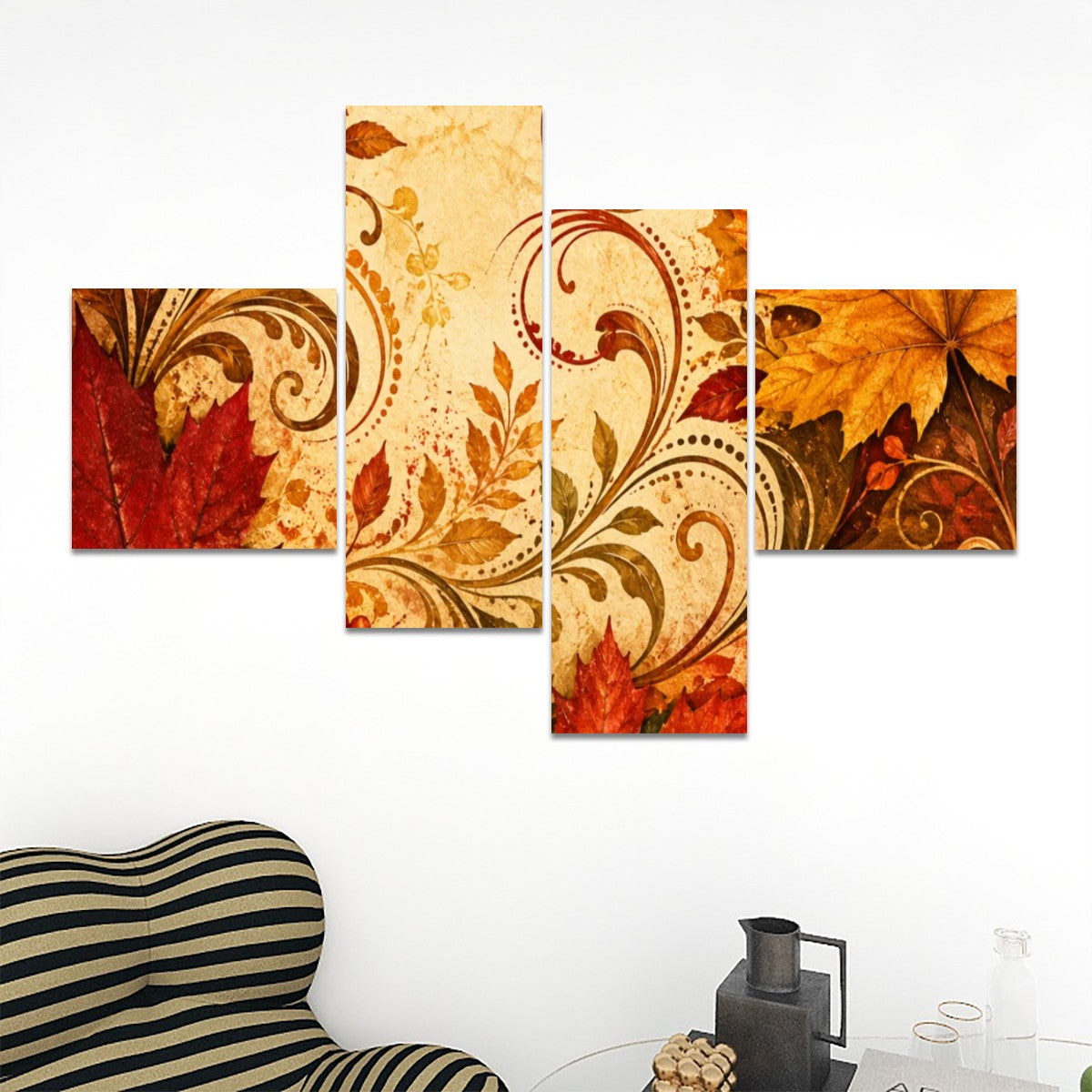 4 Panels Canvas Prints Wall Art Yellow and Orange Fall