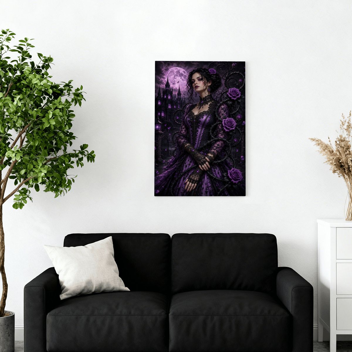 Framed Canvas Painting Gothic Halloween Woman with Vine (Made in the USA)