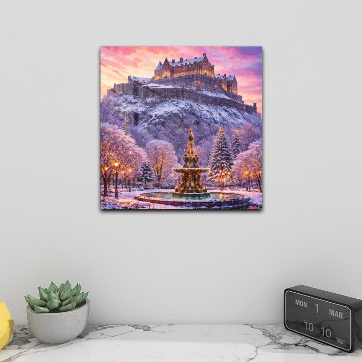 Square Acrylic Wall Art Prints with Hook Edinburgh Castle in the Winter