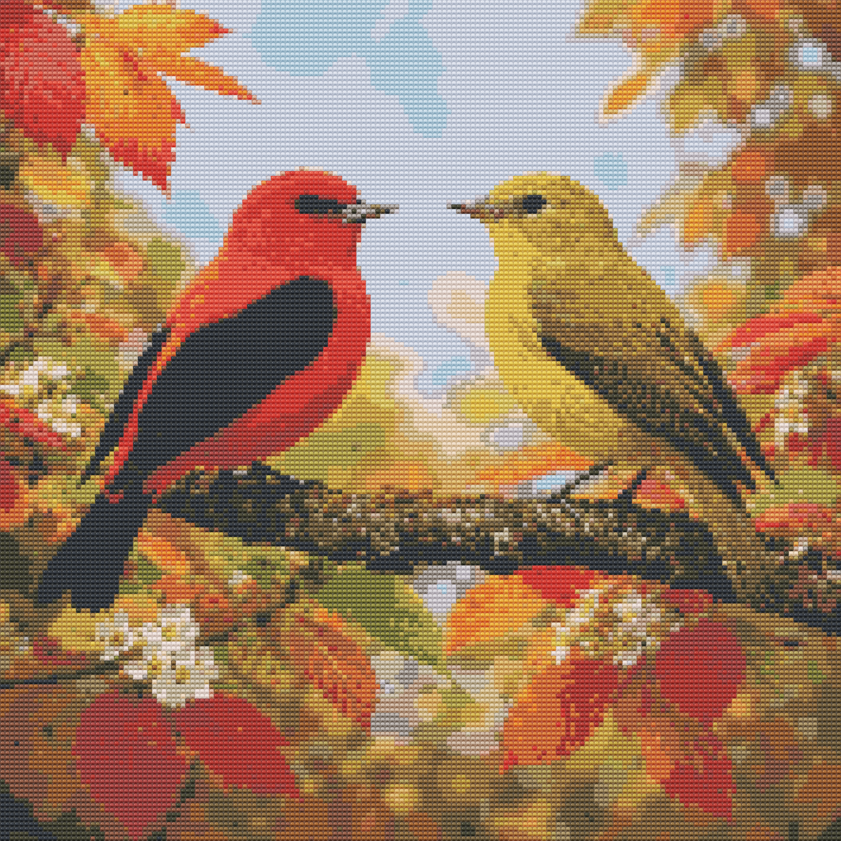Diamond Painting Kit 20"x20" Scarlett Tanager (Round Drills)
