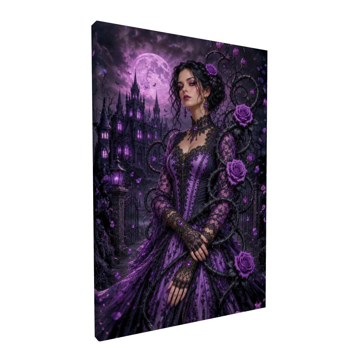 Framed Canvas Painting Gothic Purple Roses (Made in USA)
