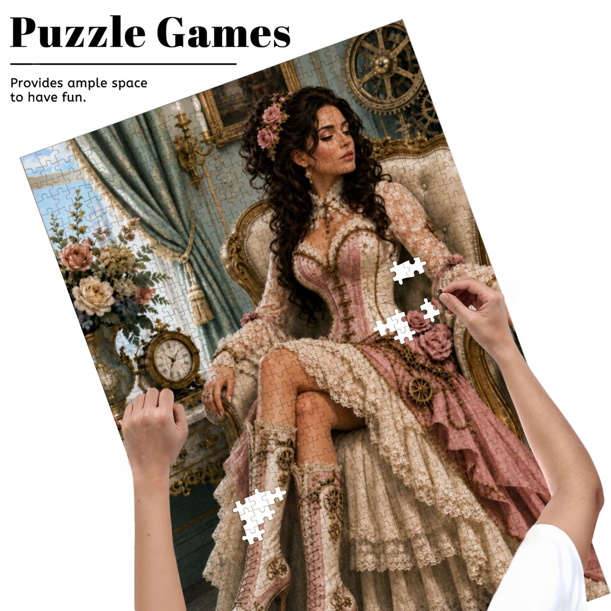 Wooden Jigsaw Puzzles 1000 pcs Steampunk Victorian Woman Pink and White