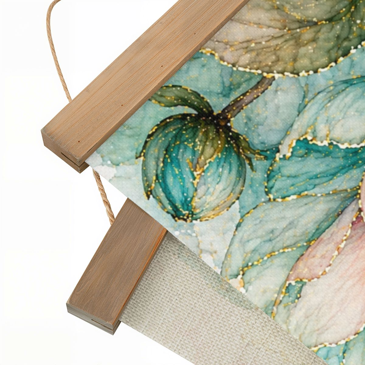 Linen Canvas Wall Art  Teal and Peach Flower