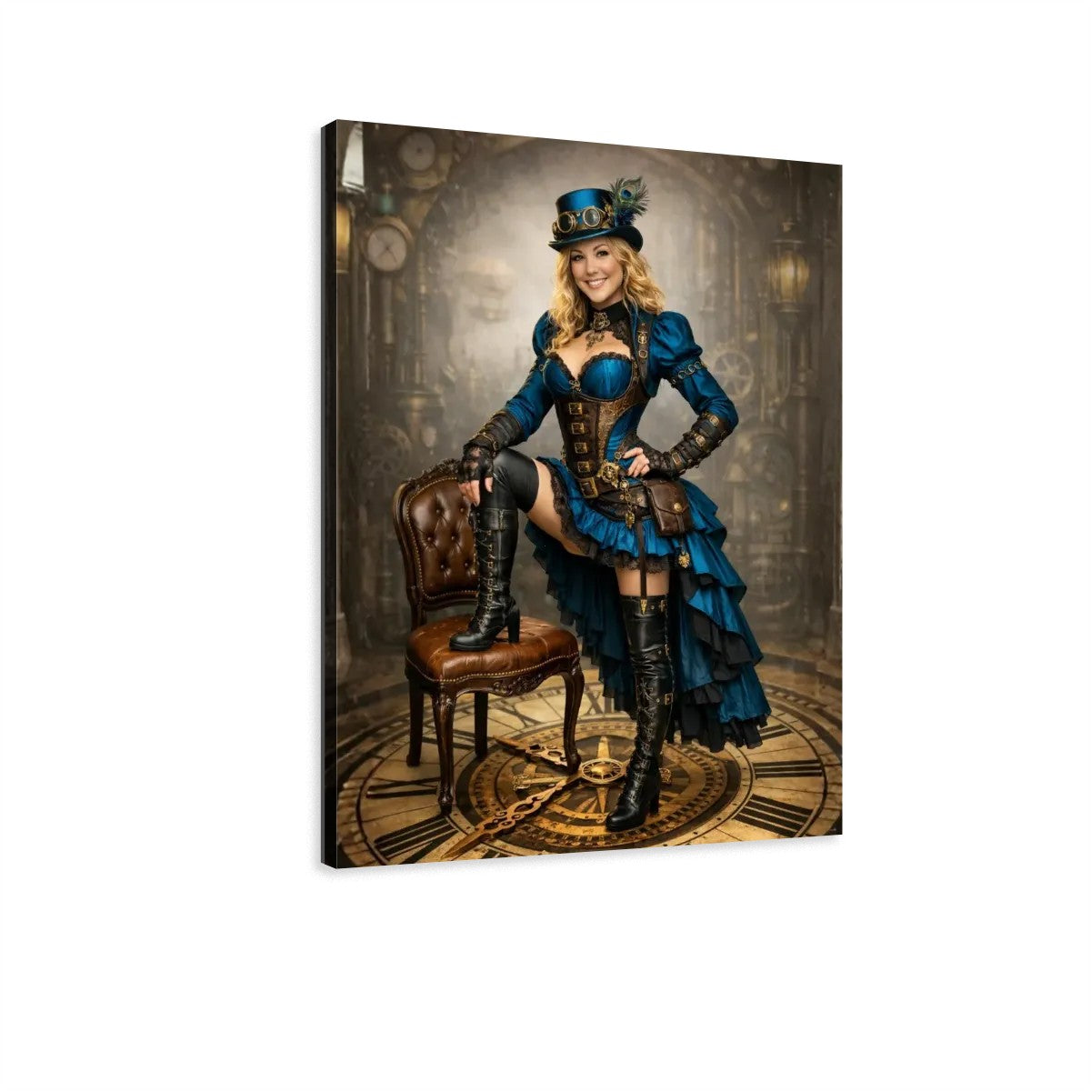 Canvas Prints Wall Art Steampunk Woman Blue Dress