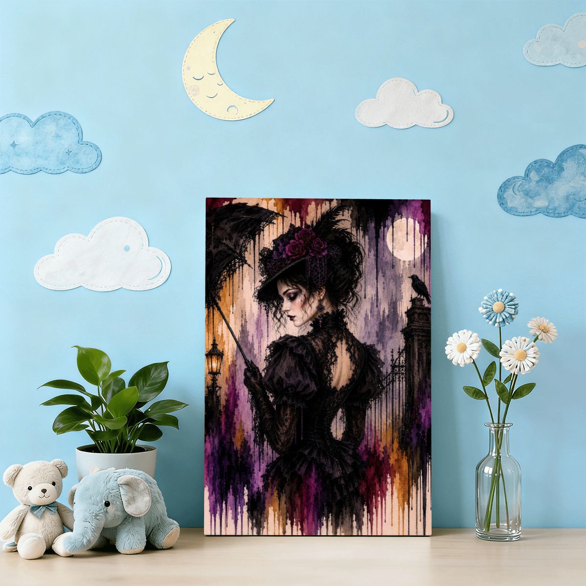 Small Canvas Prints Wall Art Decor Halloween Gothic Victorian Women Drip Art