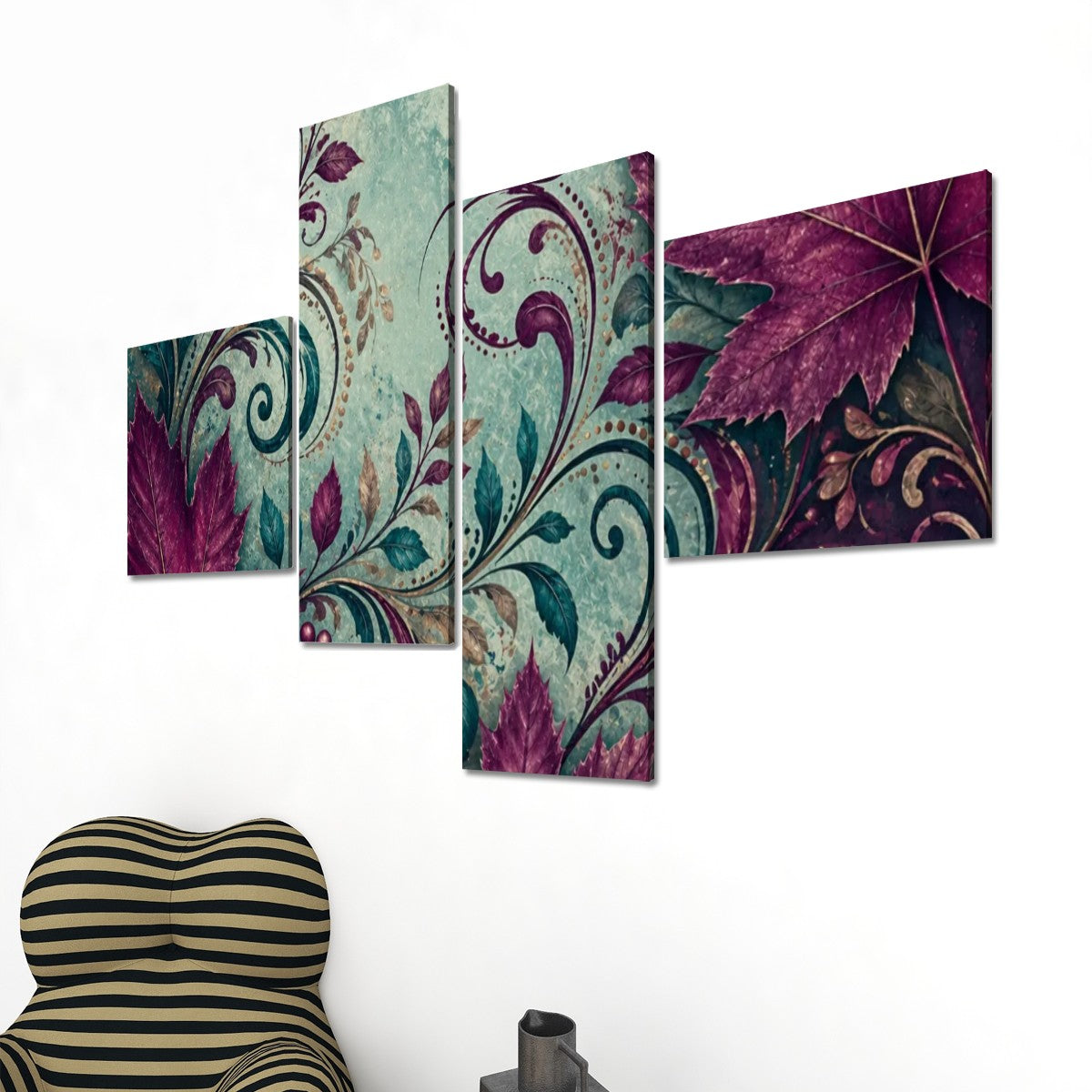 4 Panels Canvas Prints Wall Art Fall Teal