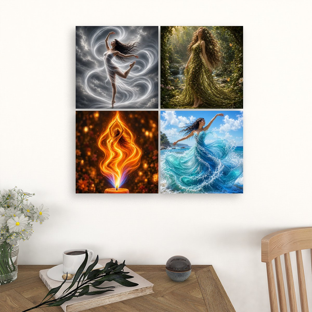 4 Panels Canvas Prints Wall Art Elements 4 Corners