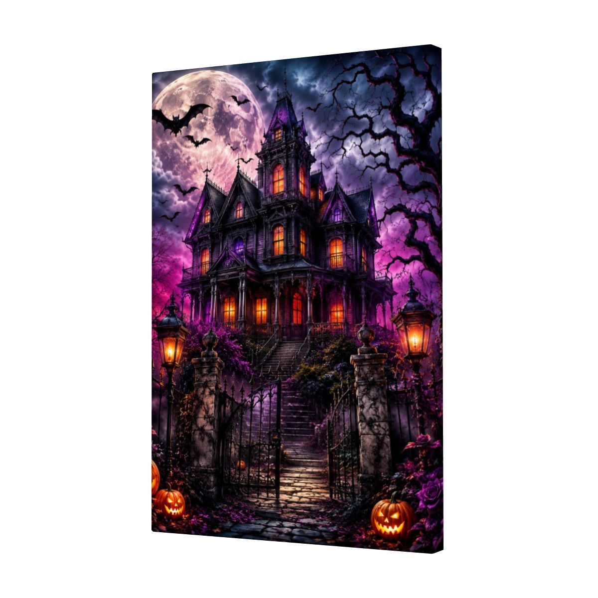 Framed Canvas Painting Halloween Haunted House (Made in USA)