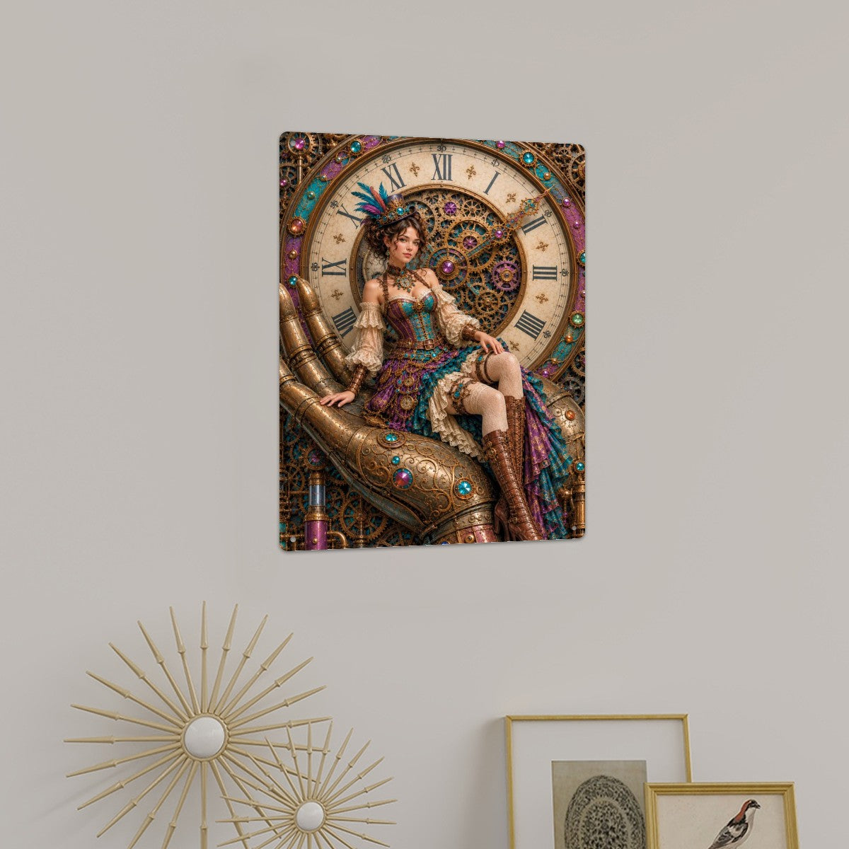 Tin Sign Metal Sign Steampunk Woman Hand and Clock