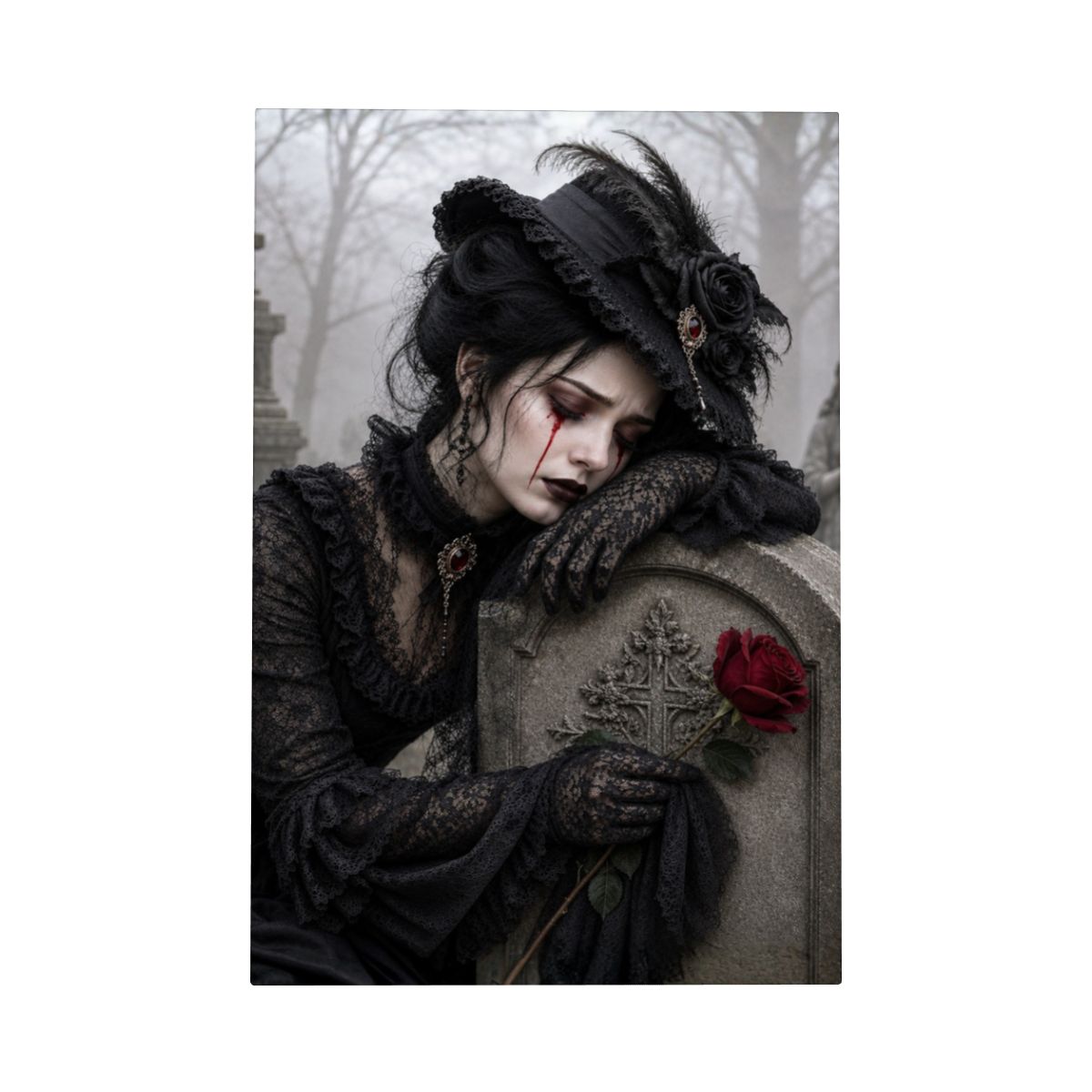 Framed Canvas Painting Halloween Victorian Woman Grave Lost Love (Made in USA)