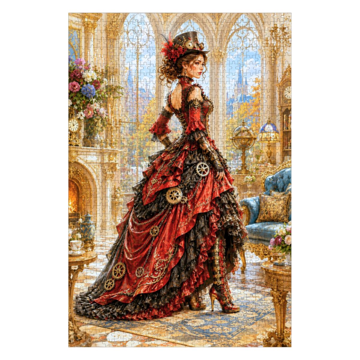 Wooden Jigsaw Puzzles 1000 pcs Steampunk Victorian Woman Red