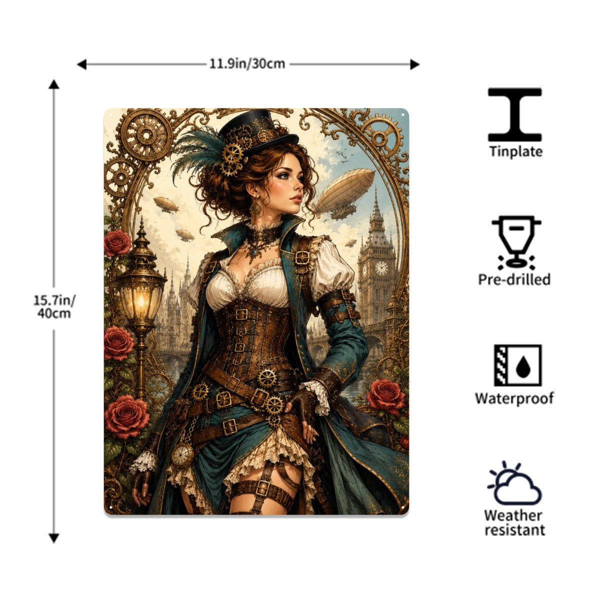 Rectangular Tin Sign Metal Sign Steampunk Woman