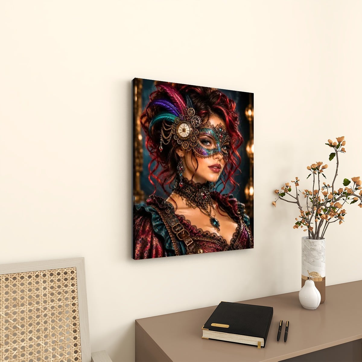 Canvas Prints Wall Art Steampunk Mask Pink Rainbow