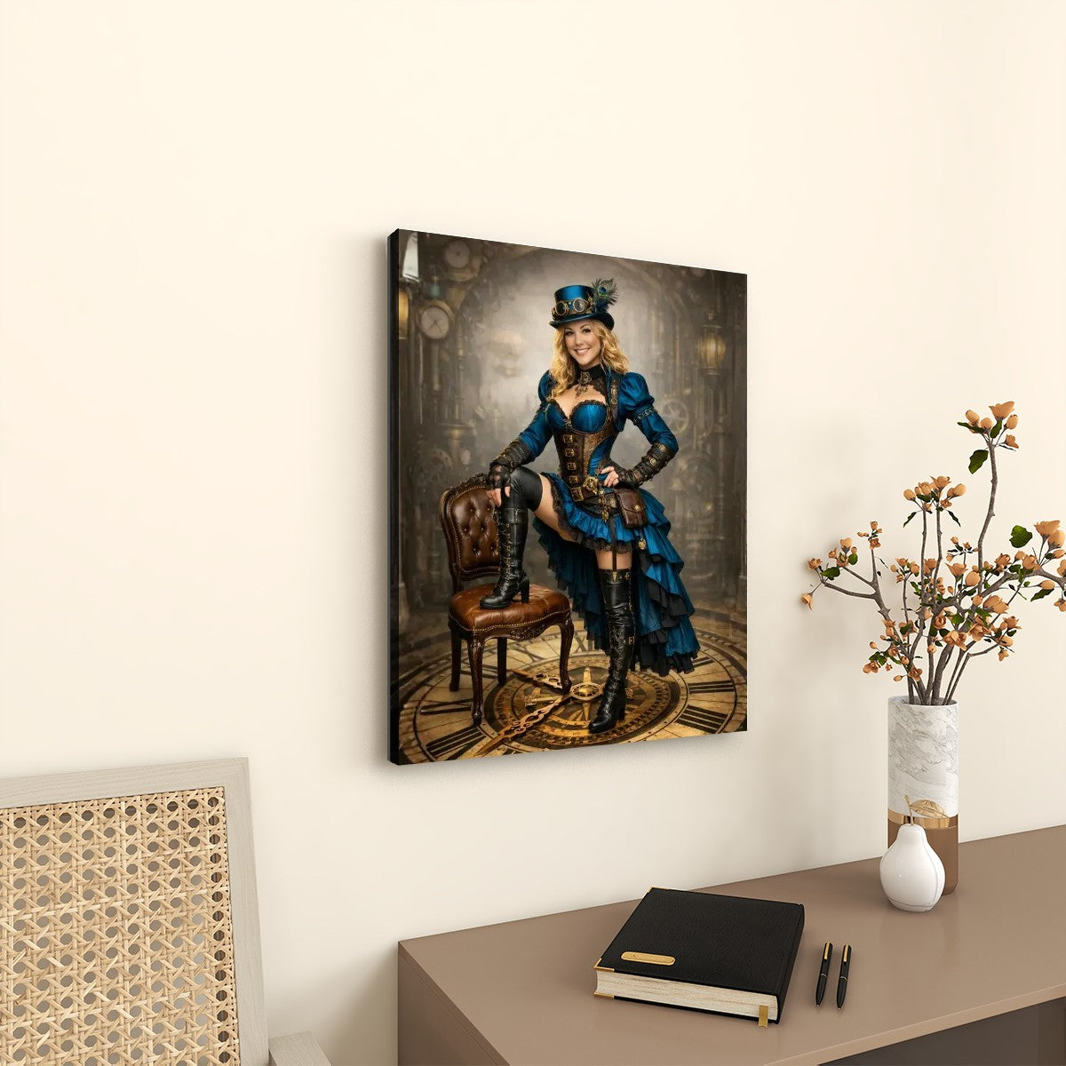 Canvas Prints Wall Art Steampunk Woman Blue Dress