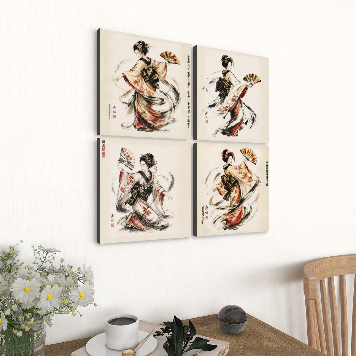 4 Panels Canvas Prints Wall Art Geisha Dance