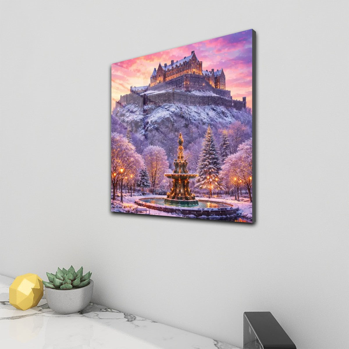 Square Acrylic Wall Art Prints with Hook Edinburgh Castle in the Winter