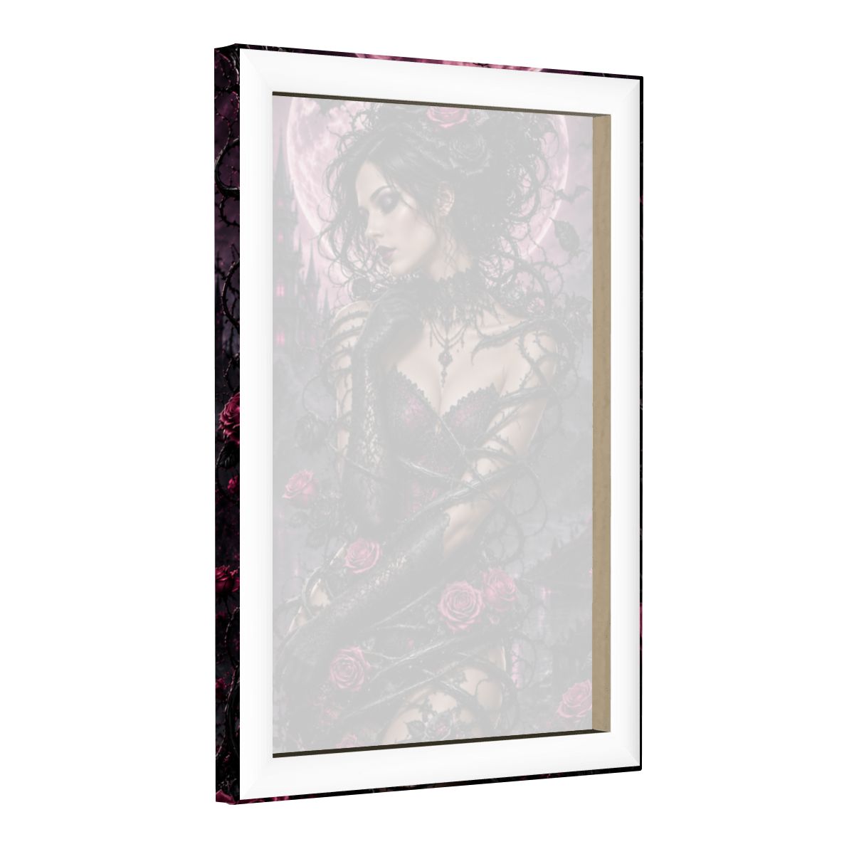 Framed Canvas Painting Halloween Gothic Woman with Vine and Purple Pink Roses (Made in USA)