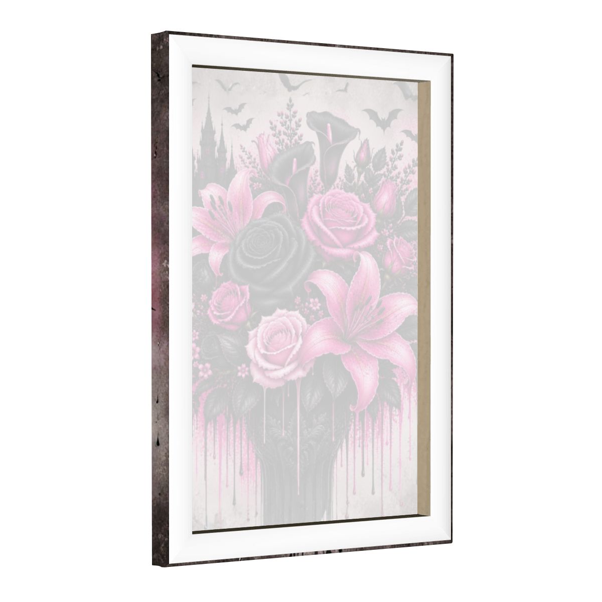 Framed Canvas Painting Pink and Black Halloween Flower Bouquet (Made in USA)