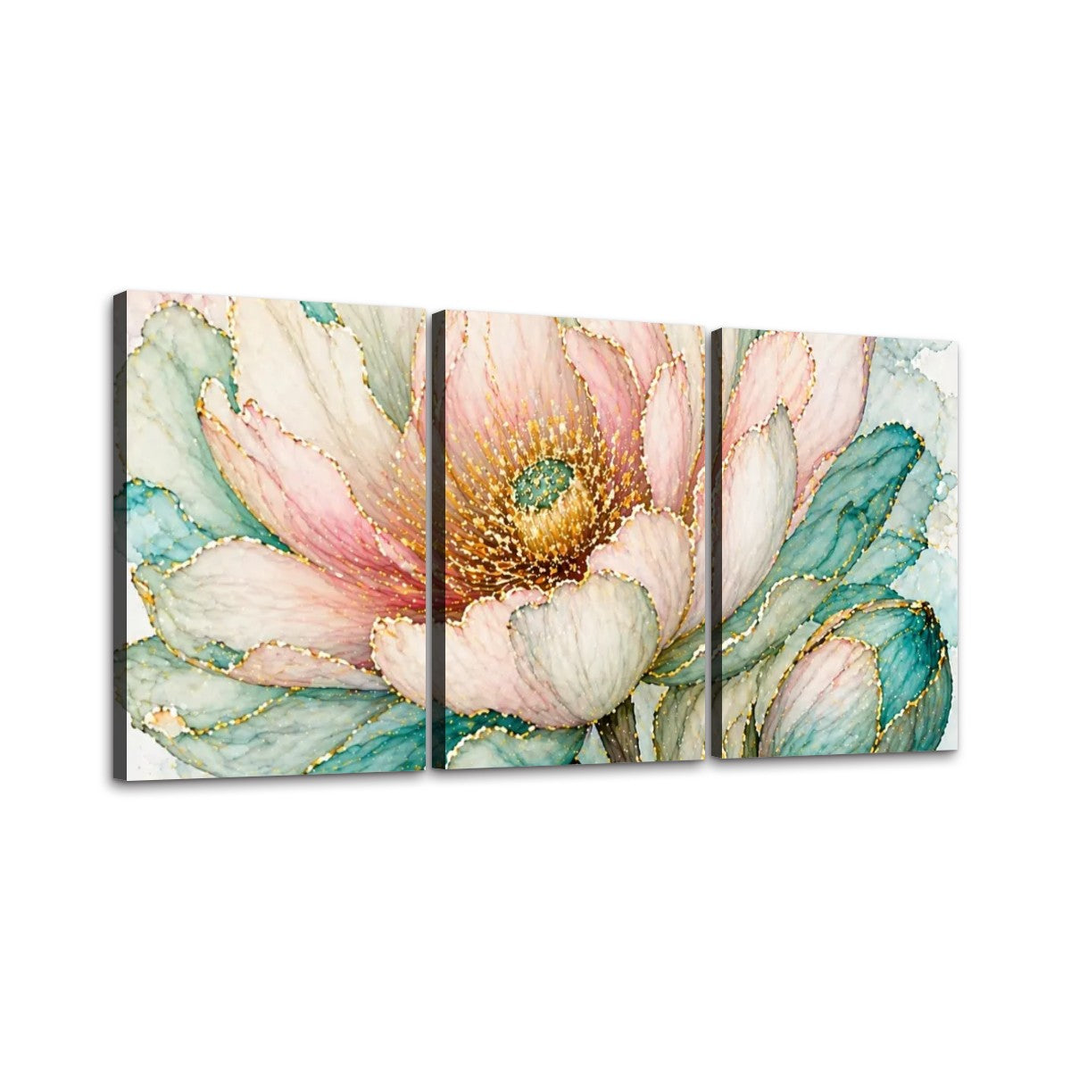 3 Panels Canvas Prints Wall Art Green Peach Flower