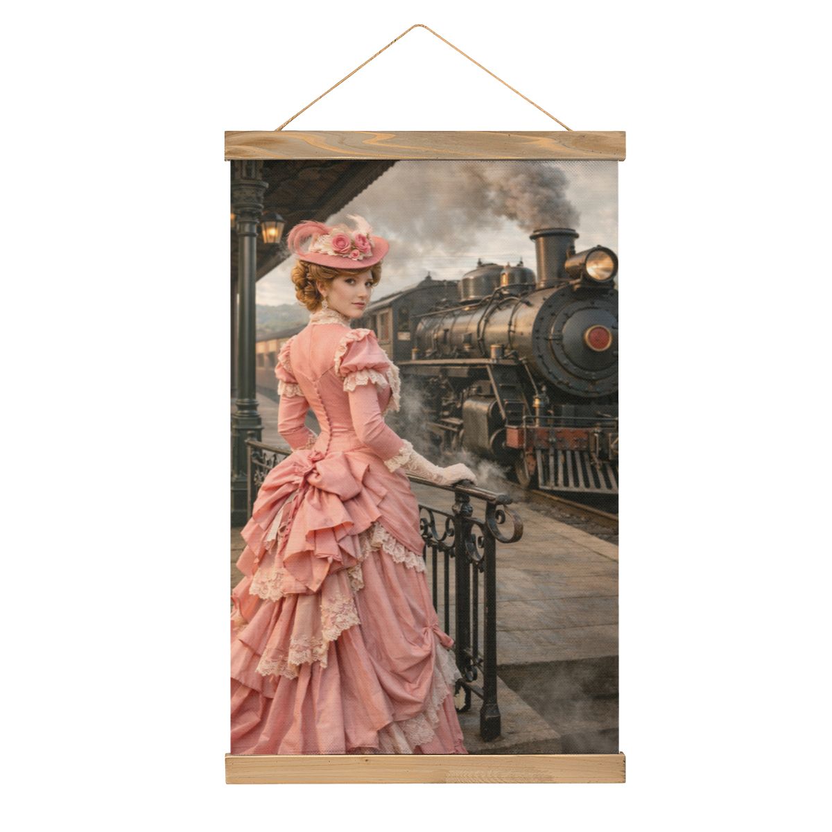 Linen Canvas Wall Art Victorian Woman and Train