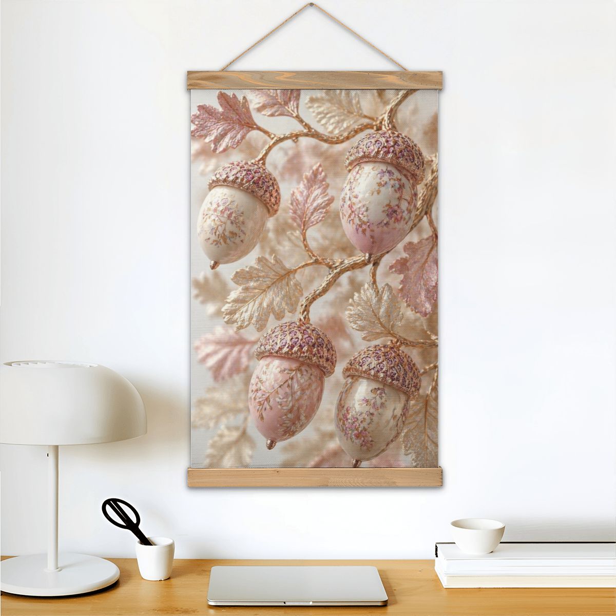 Linen Canvas Wall Art Fall Pink Acorns
