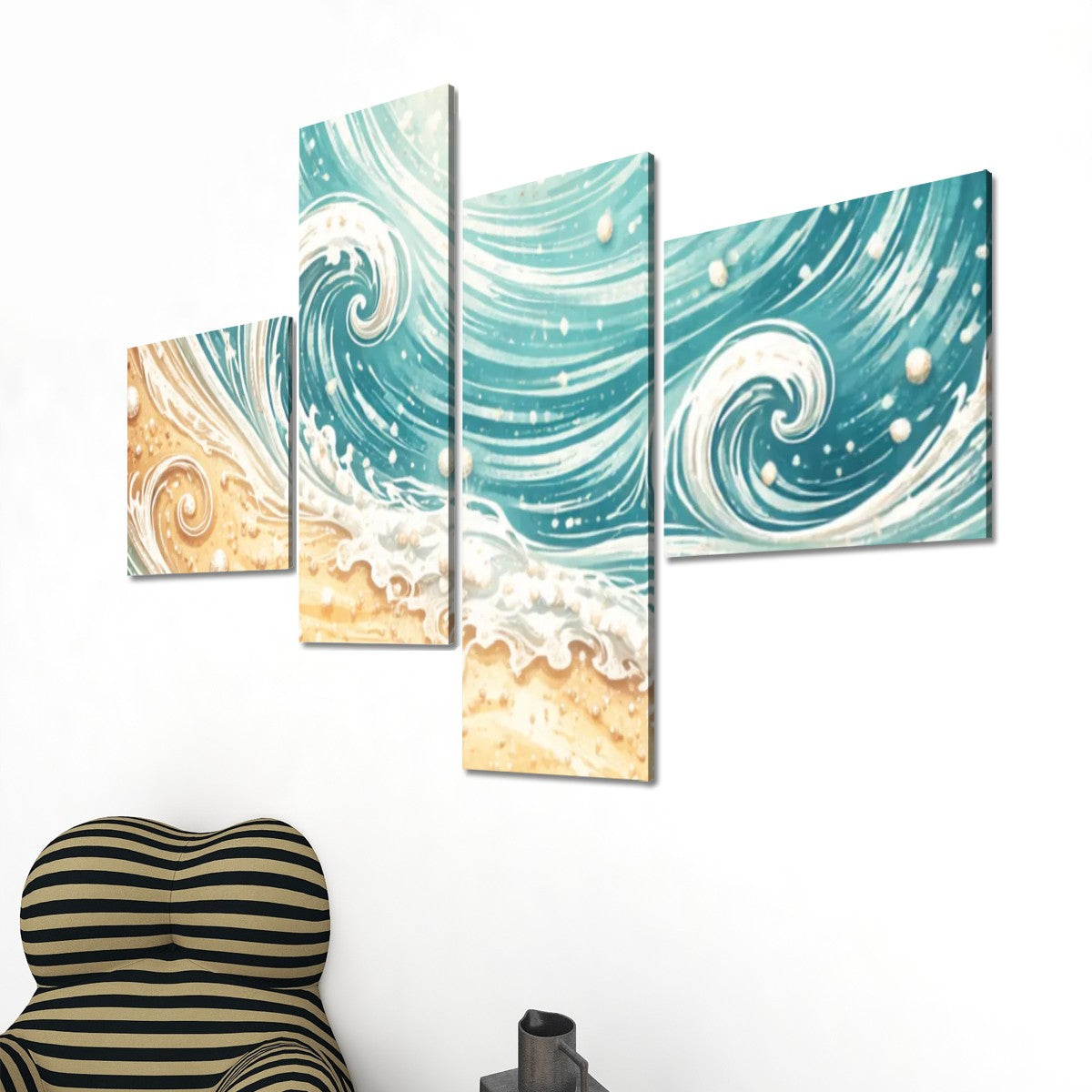 4 Panels Canvas Prints Wall Art Beach Waves