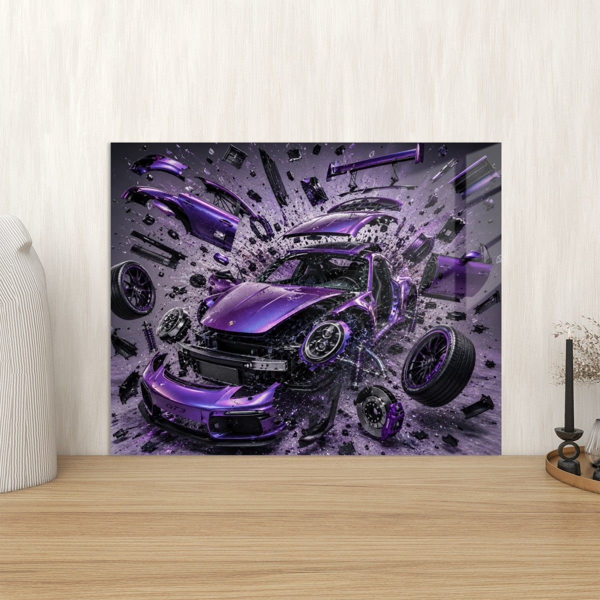 Rectangular Acrylic Wall Art Prints with Hook Porsche 918 Shattered-Purple Pearlescent