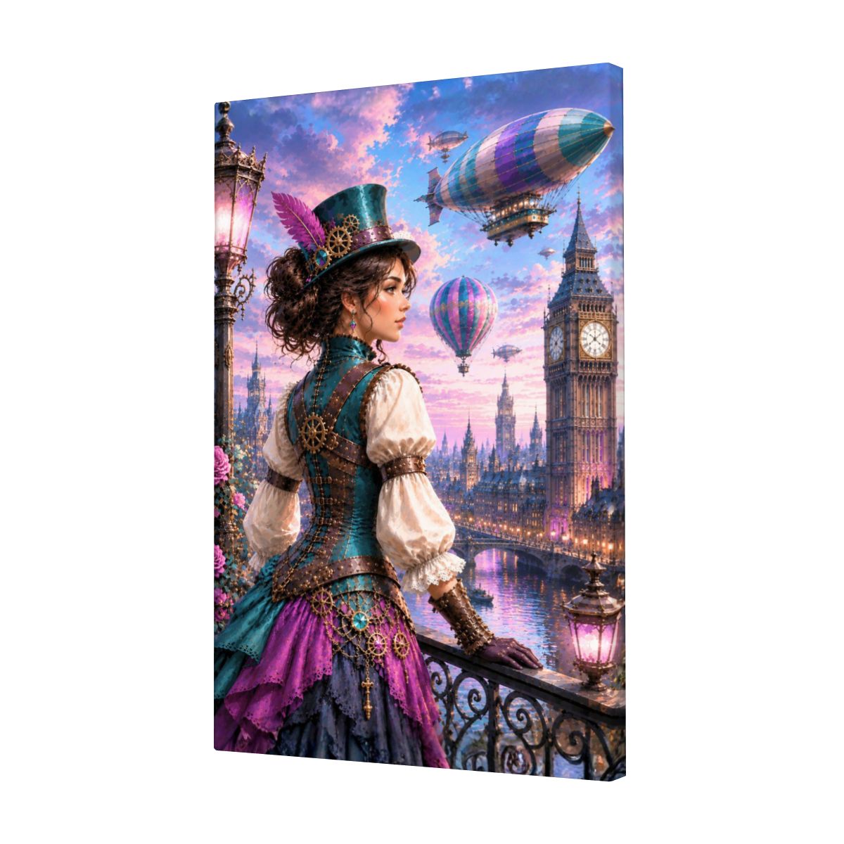 Framed Canvas Painting Steampunk Harbor (Made in USA)