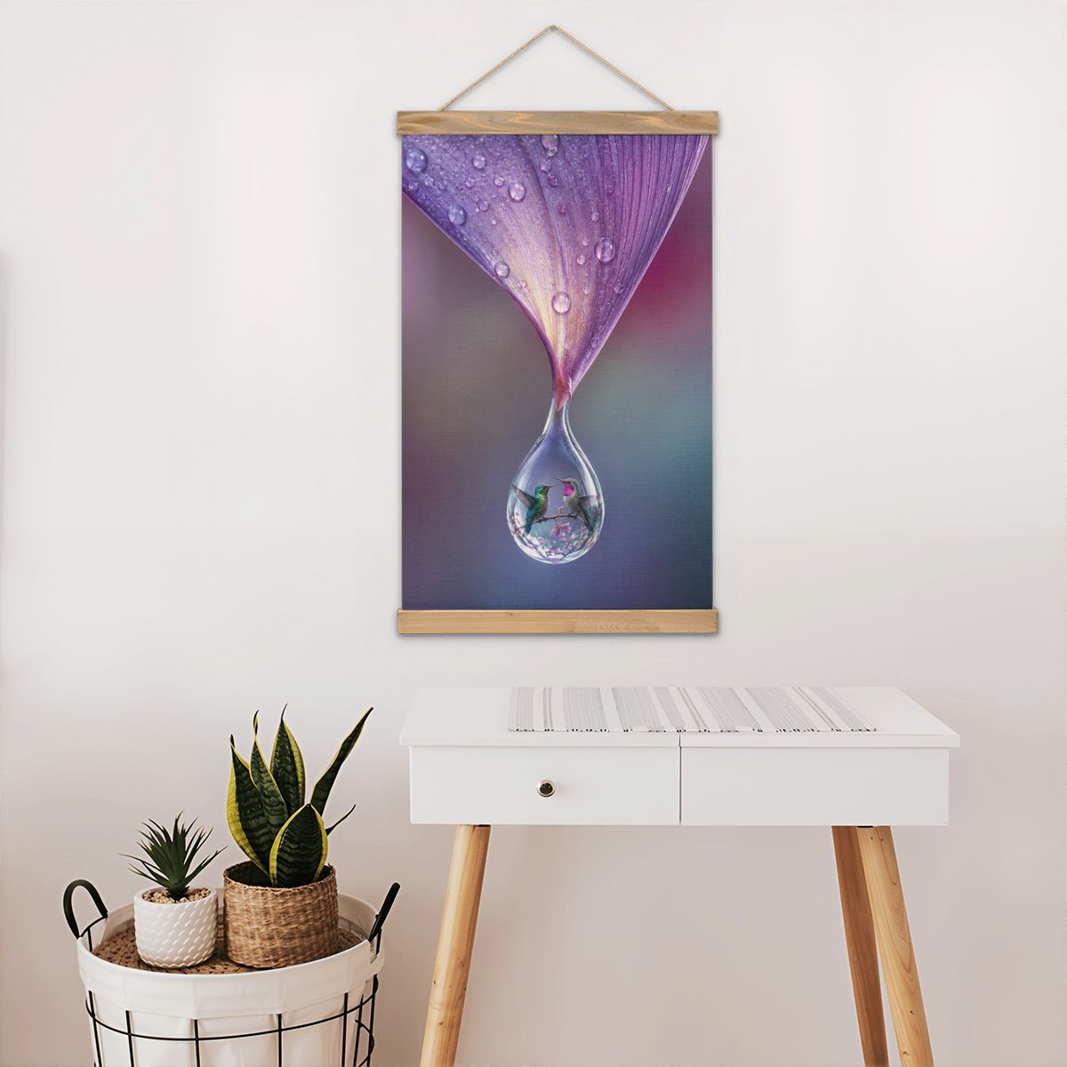 Linen Canvas Wall Art Hummingbird Dewdrop