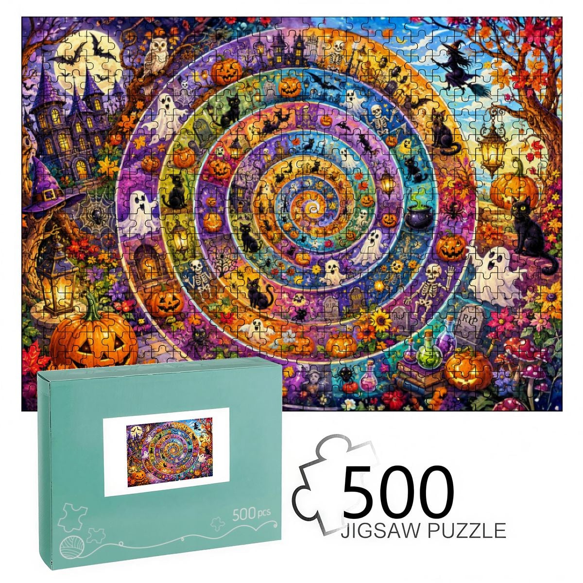 1000pcs Wooden Jigsaw Puzzles  Made in USA) Halloween Spiral Abstract
