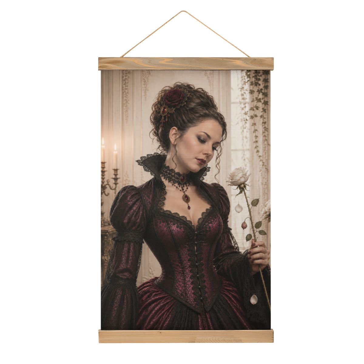 Linen Canvas Wall Art Gothic Victorian Woman Rose Halloween