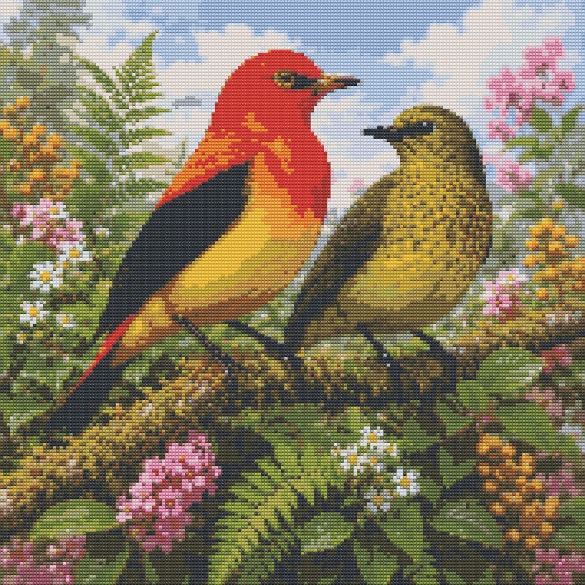 Diamond Painting Kit 20"x20" Flame Bowerbird (Round Drills)
