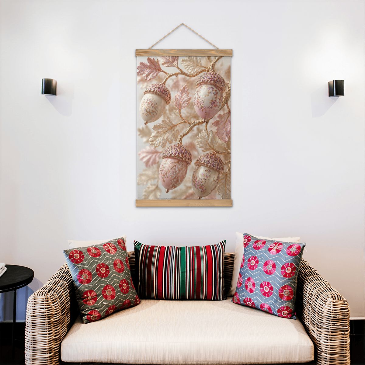 Linen Canvas Wall Art Fall Pink Acorns