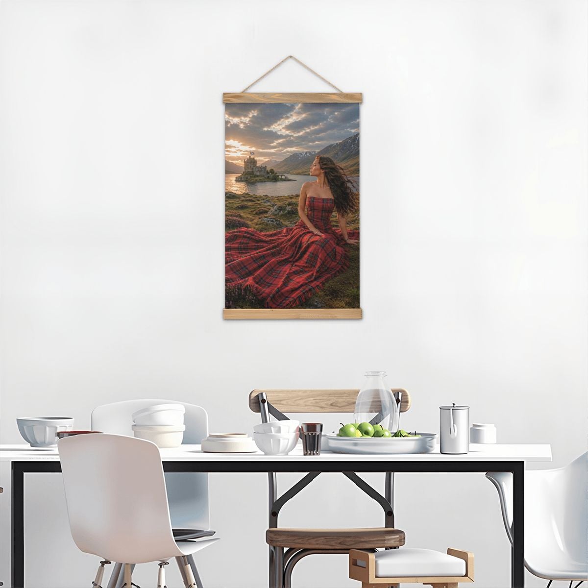 Linen Canvas Wall Art Sunset in Scotland Clan Bruce Tartan