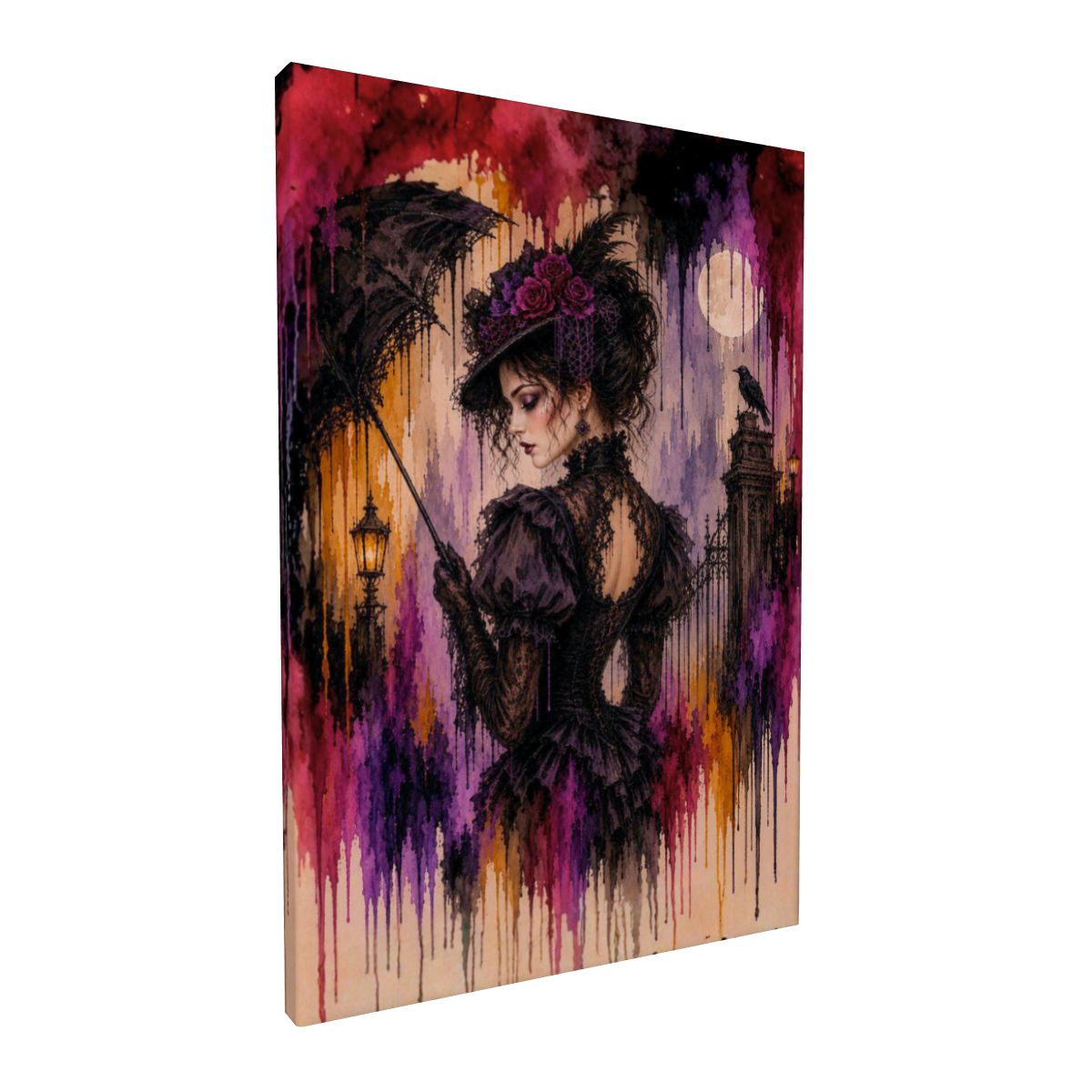 Framed Canvas Painting Victorian Drip Art Goth Rain (Made in USA)
