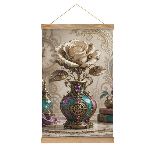 Linen Canvas Wall Art Steampunk Vase with Rose