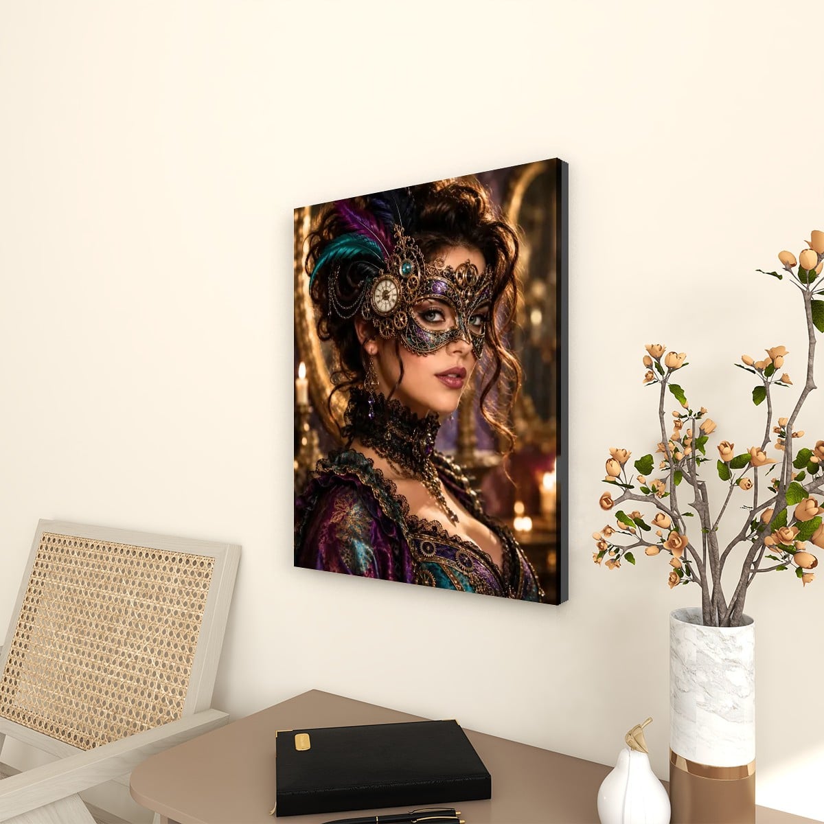 Canvas Prints Wall Art Steampunk Piano Mask Violet