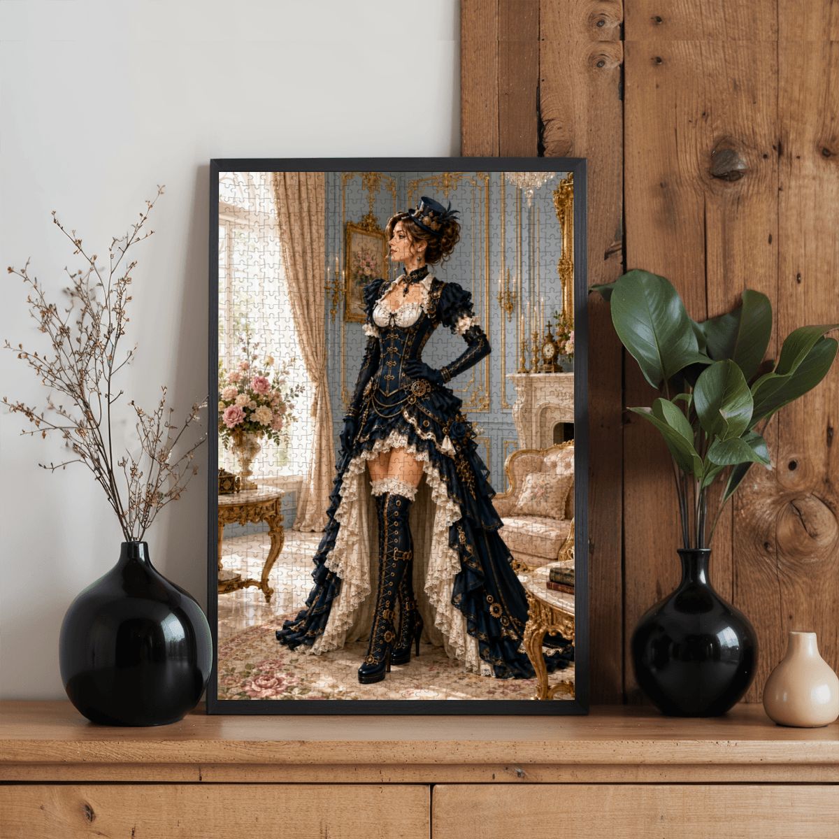 Wooden Jigsaw Puzzles 1000 pcs Steampunk Victorian Woman Black and White