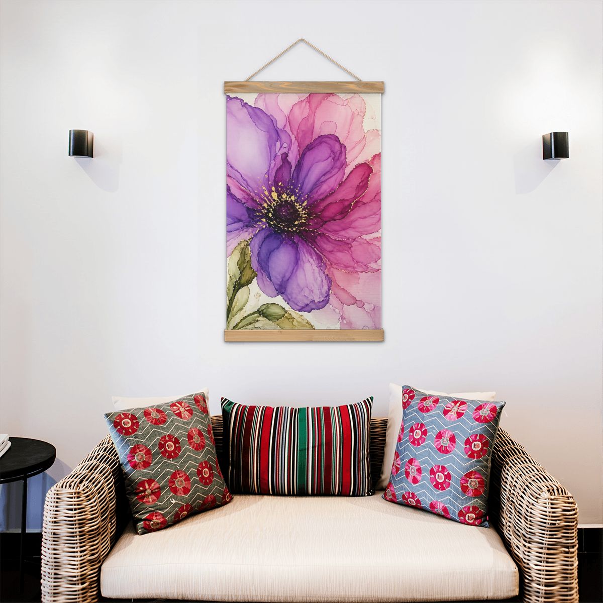 Linen Canvas Wall Art Purple Flower