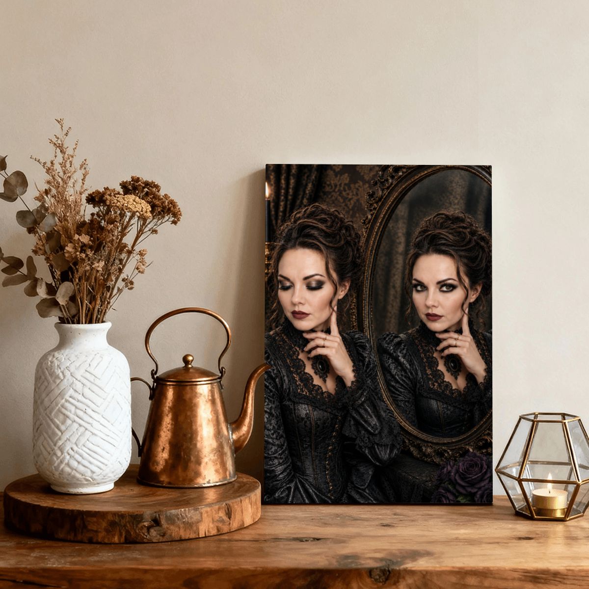 Framed Canvas Painting Halloween Gothic Woman in Mirror (Made in USA)