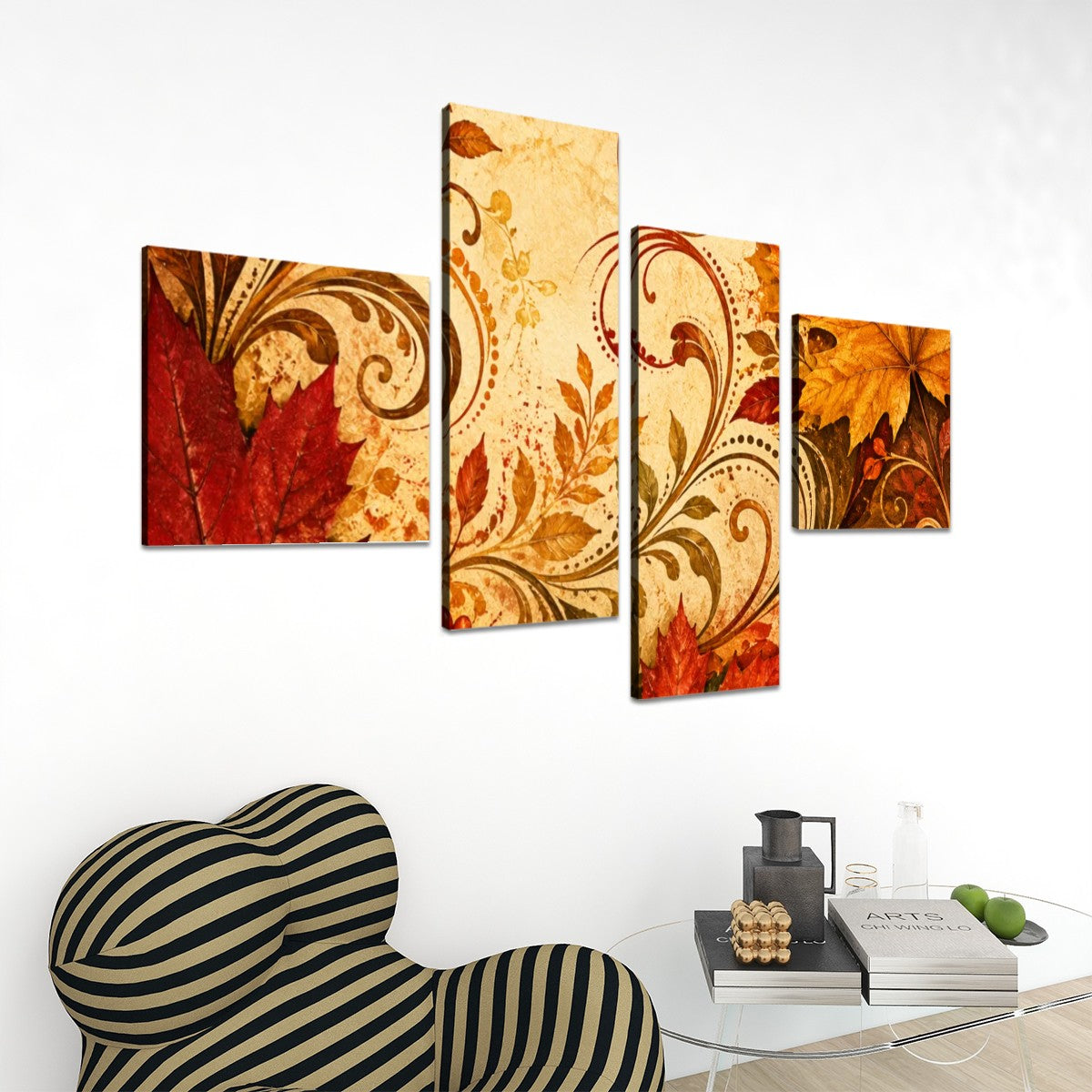 4 Panels Canvas Prints Wall Art Yellow and Orange Fall