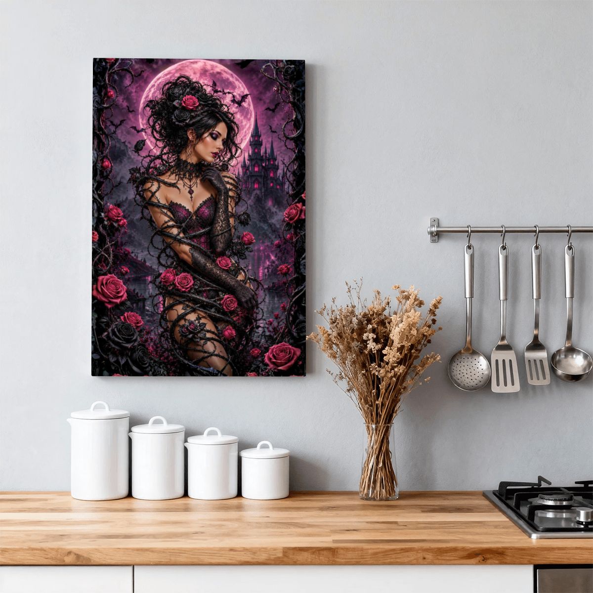 Framed Canvas Painting Gothic Rose Vine (Made in USA)
