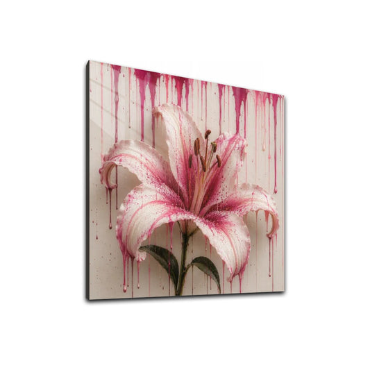 Square Acrylic Wall Art with Hook Lily Paint Drip