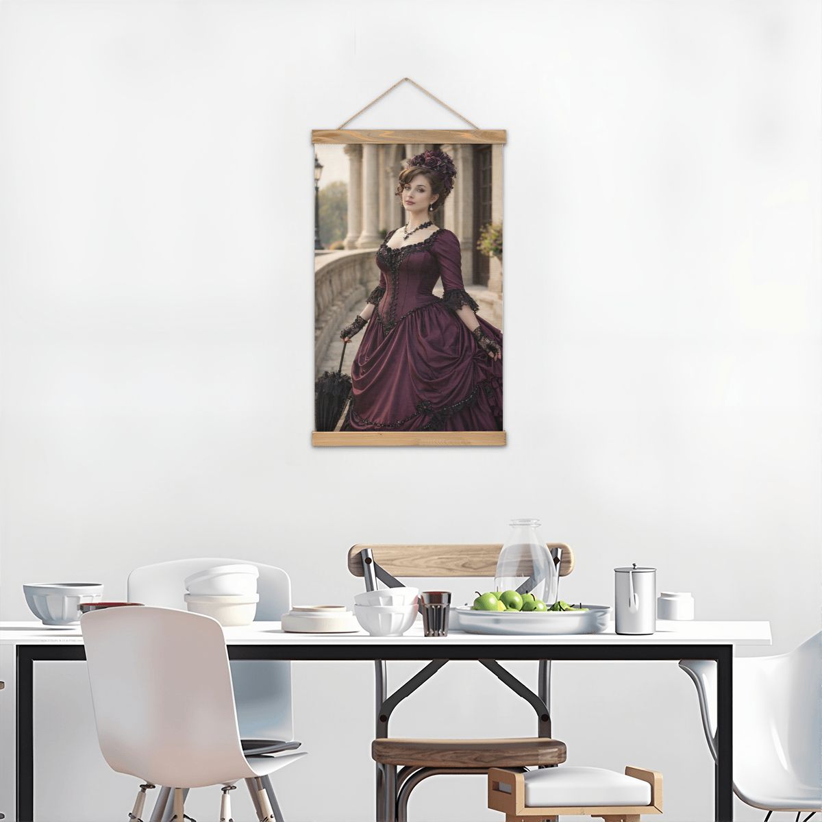Linen Canvas Wall Art Victorian Woman Maroon Dress