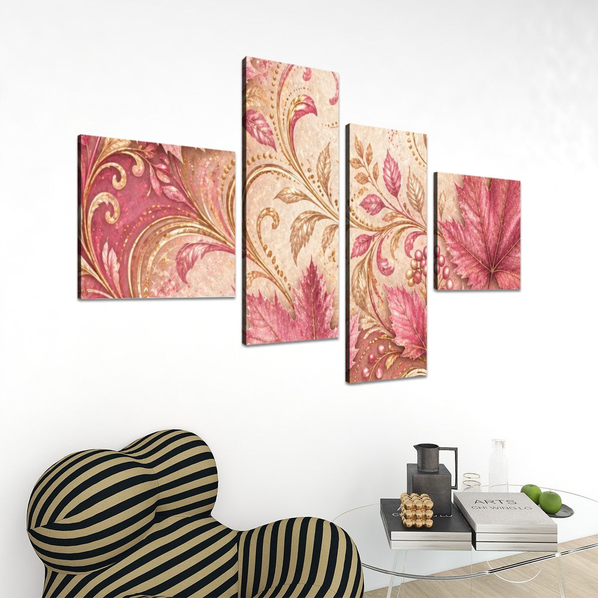4 Panels Canvas Prints Wall Art Fall Pink