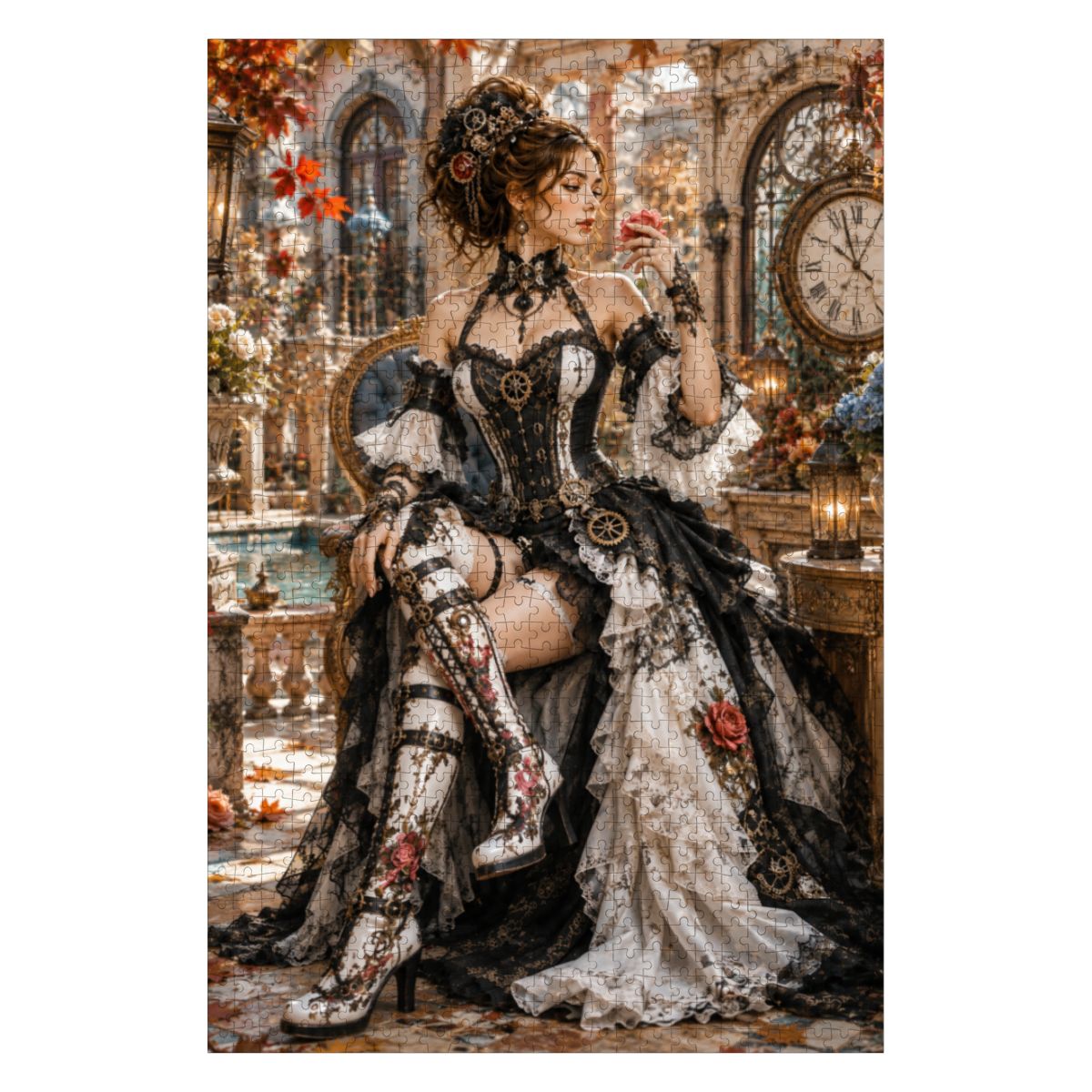 Wooden Jigsaw Puzzles 1000 pcs Steampunk Victorian Woman Roses