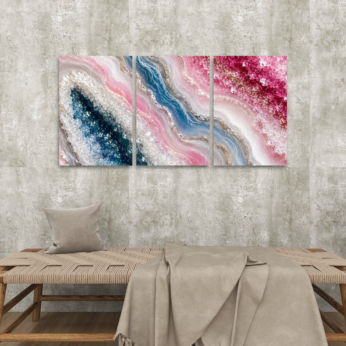 3 Panels Canvas Prints Wall Art Pink Geode