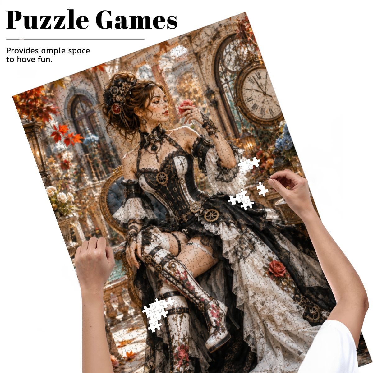 Wooden Jigsaw Puzzles 1000 pcs Steampunk Victorian Woman Roses