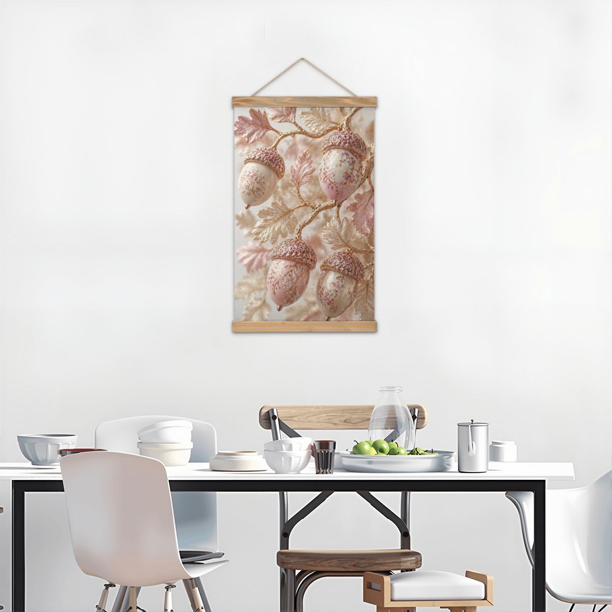 Linen Canvas Wall Art Fall Pink Acorns