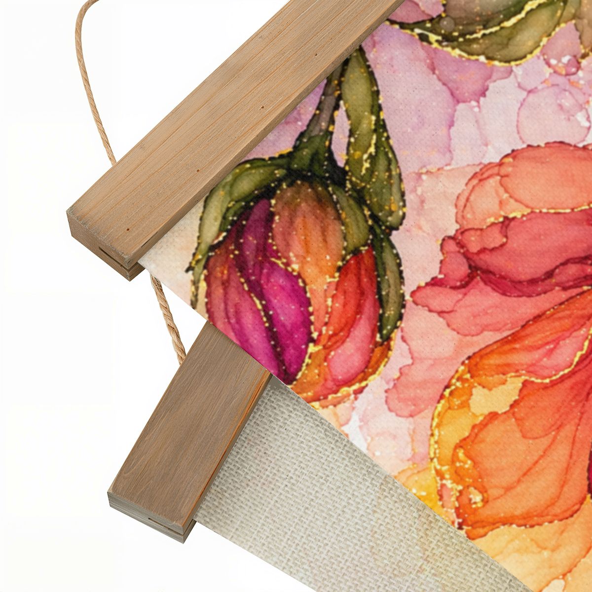 Linen Canvas Wall Art Orange Flower